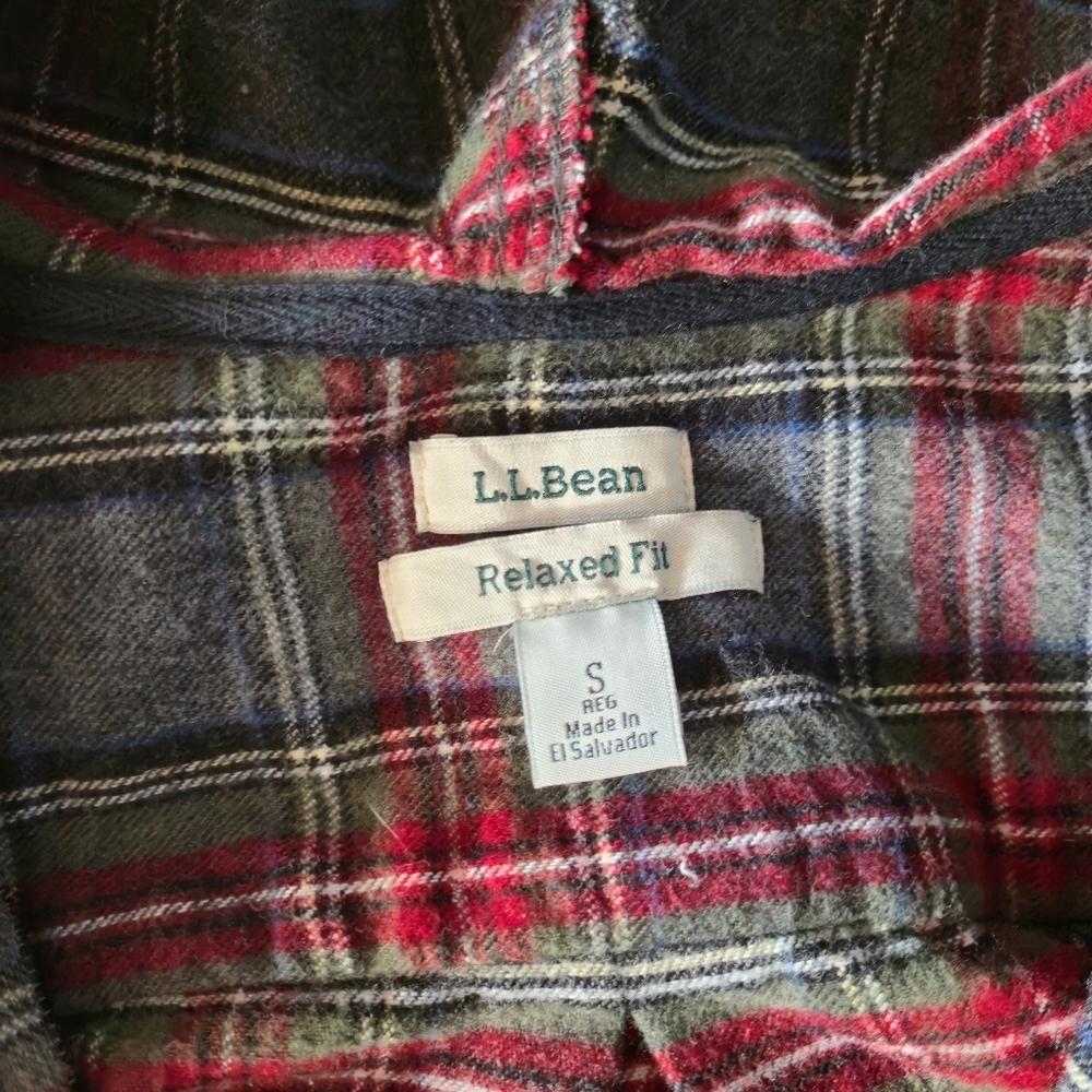 L.L. Bean Flannel Hoodie Zip Up Scotch Plaid 100% Cotton Relaxed Fit S Shacket - Picture 3 of 10